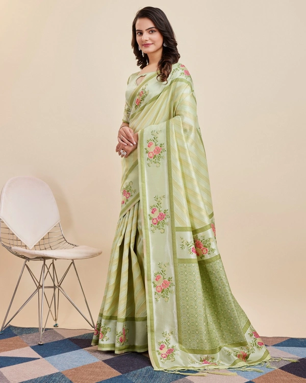 FWVLS BANARASI JAQUARD JARI THREAD SILK SAREE WITH BLOUSE PIECE - Light Green