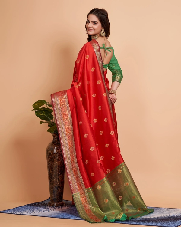 FWVLS BEAUTIFUL SOFT BANARASI SILK SAREE CRISTIN - Red