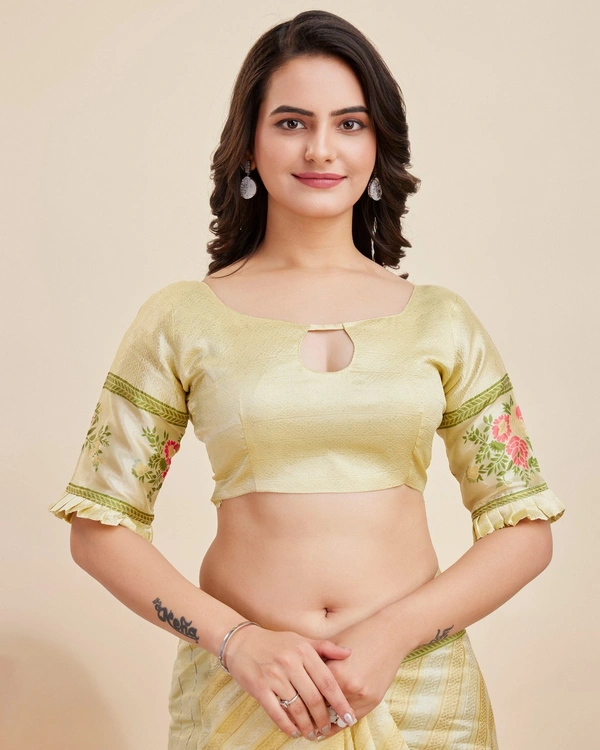 FWVLS BANARASI JAQUARD JARI THREAD SILK SAREE WITH BLOUSE PIECE - Light Lemon