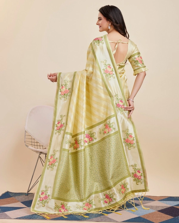 FWVLS BANARASI JAQUARD JARI THREAD SILK SAREE WITH BLOUSE PIECE - Light Lemon