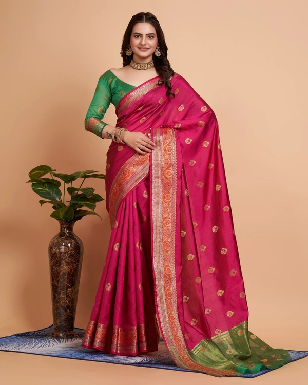 FWVLS BEAUTIFUL SOFT BANARASI SILK SAREE CRISTIN - Rani