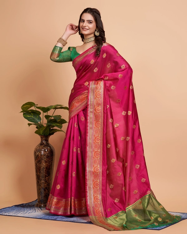 FWVLS BEAUTIFUL SOFT BANARASI SILK SAREE CRISTIN - Rani
