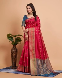 FWVLS BANARASI JAQUARD SILK SAREE WITH RICH RICH CONTRAST PALLU - Pinkish Red