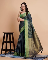 FWVLS RICH CONTRAST BANARASI JAQUARD SILK SAREE - Blue Dianne (Line Sequins)