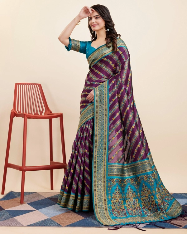 FWVLS BEAUTIFUL COTTON SILK RICH JAQUARD WORK SAREE WITH BLOUSE PIECE - Purple