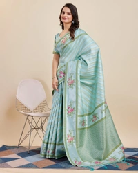 FWVLS BANARASI JAQUARD JARI THREAD SILK SAREE WITH BLOUSE PIECE - Aqua