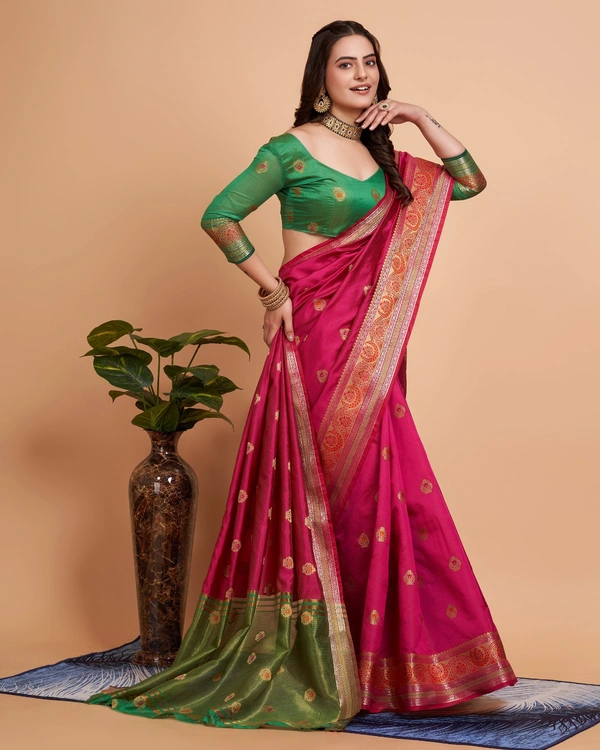 FWVLS BEAUTIFUL SOFT BANARASI SILK SAREE CRISTIN - Rani