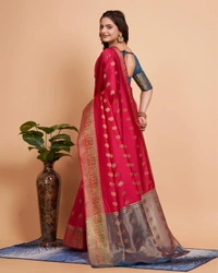 FWVLS BANARASI JAQUARD SILK SAREE WITH RICH RICH CONTRAST PALLU - Pinkish Red