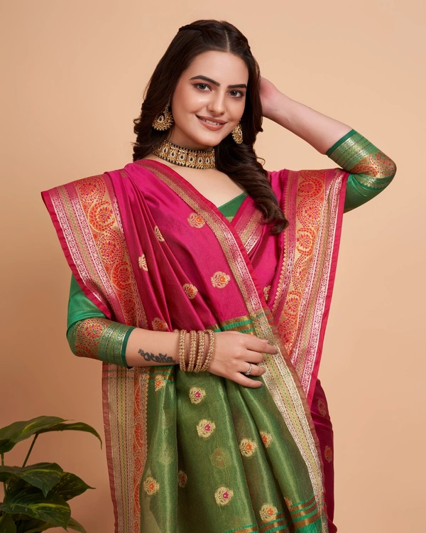 FWVLS BEAUTIFUL SOFT BANARASI SILK SAREE CRISTIN - Rani