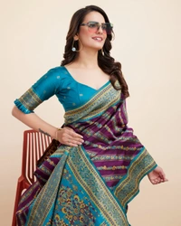 FWVLS BEAUTIFUL COTTON SILK RICH JAQUARD WORK SAREE WITH BLOUSE PIECE - Purple