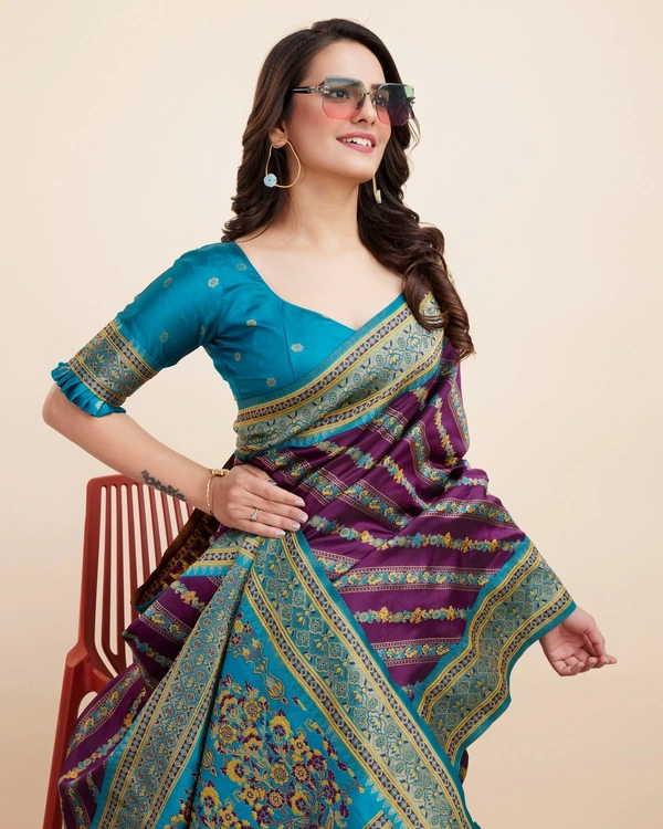 FWVLS BEAUTIFUL COTTON SILK RICH JAQUARD WORK SAREE WITH BLOUSE PIECE - Purple