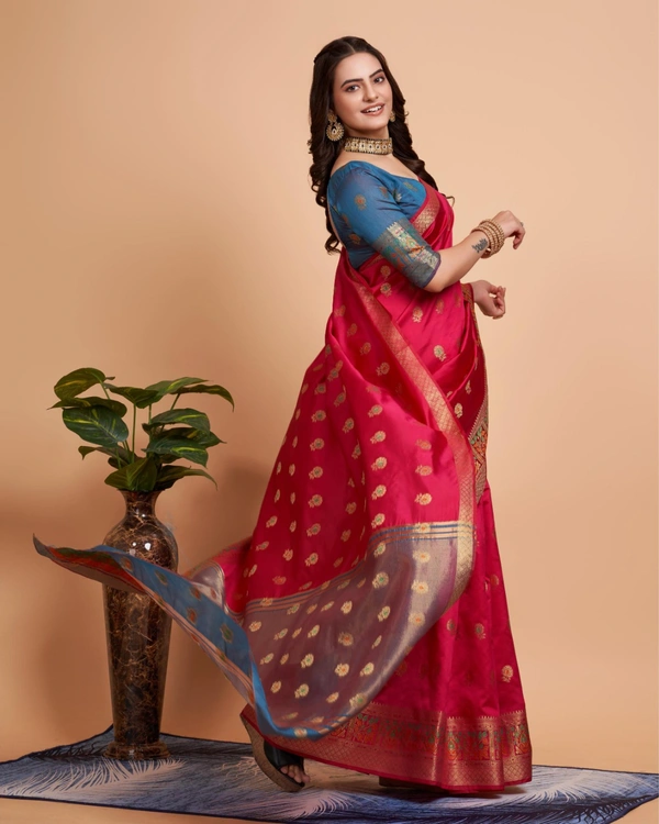 FWVLS BANARASI JAQUARD SILK SAREE WITH RICH RICH CONTRAST PALLU - Pinkish Red