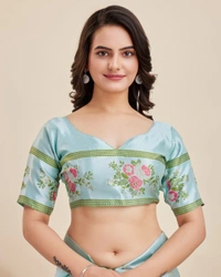 FWVLS BANARASI JAQUARD JARI THREAD SILK SAREE WITH BLOUSE PIECE - Aqua