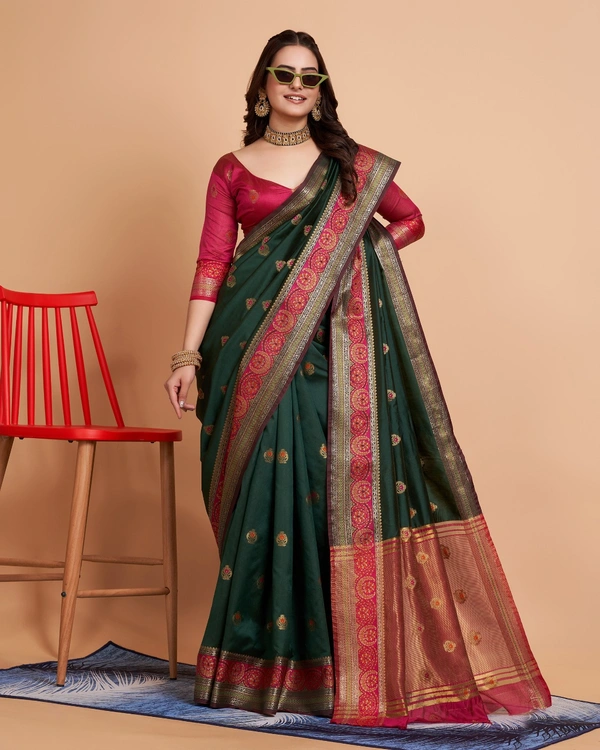 FWVLS BEAUTIFUL SOFT BANARASI SILK SAREE CRISTIN - Lunar Green