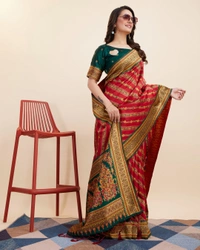 FWVLS BEAUTIFUL COTTON SILK RICH JAQUARD WORK SAREE WITH BLOUSE PIECE - Red