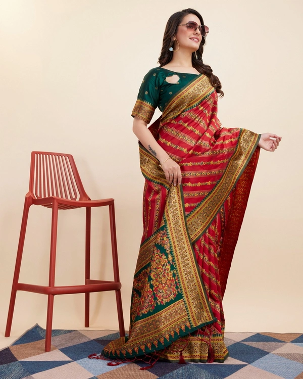 FWVLS BEAUTIFUL COTTON SILK RICH JAQUARD WORK SAREE WITH BLOUSE PIECE - Red