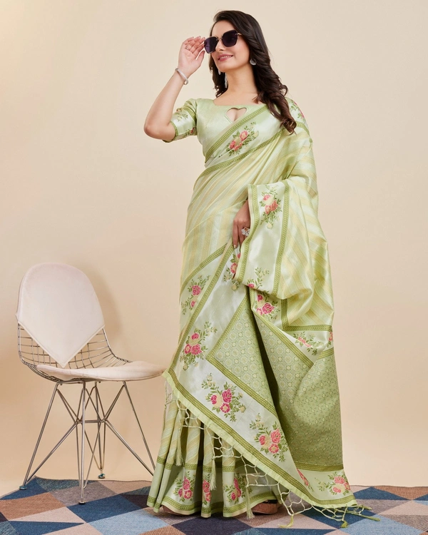 FWVLS BANARASI JAQUARD JARI THREAD SILK SAREE WITH BLOUSE PIECE - Light Green