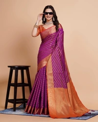 FWVLS RICH CONTRAST BANARASI JAQUARD SILK SAREE - Purple (Line Sequins)