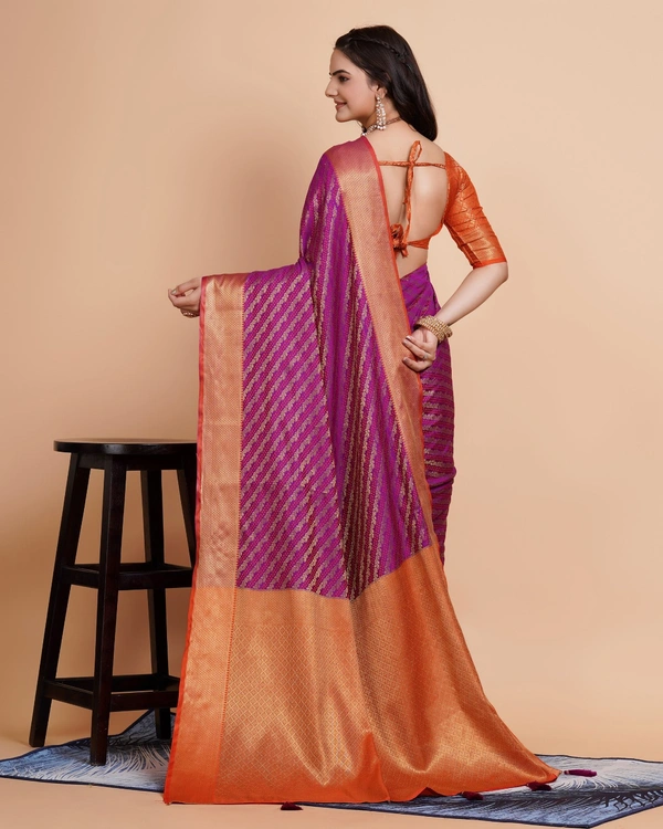FWVLS RICH CONTRAST BANARASI JAQUARD SILK SAREE - Purple (Line Sequins)