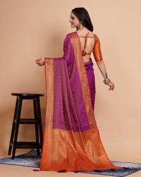 FWVLS RICH CONTRAST BANARASI JAQUARD SILK SAREE - Purple (Check Sequins)