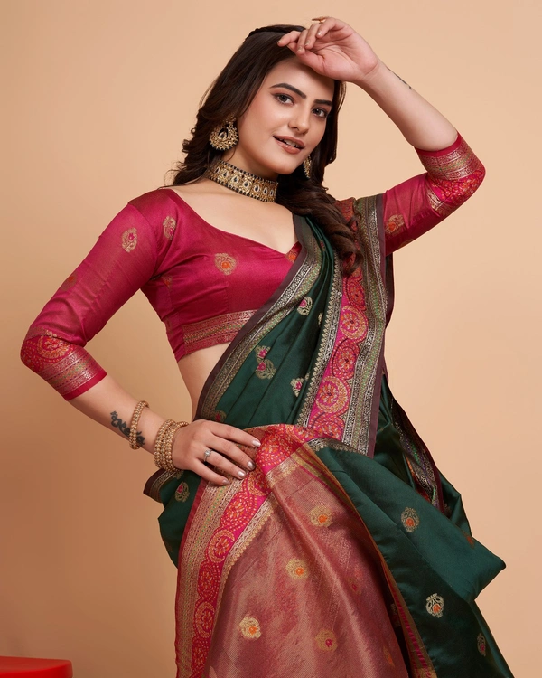 FWVLS BEAUTIFUL SOFT BANARASI SILK SAREE CRISTIN - Lunar Green