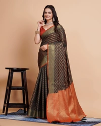 FWVLS RICH CONTRAST BANARASI JAQUARD SILK SAREE - Blue Charcoal (Line Sequins)