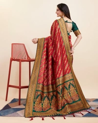 FWVLS BEAUTIFUL COTTON SILK RICH JAQUARD WORK SAREE WITH BLOUSE PIECE - Red