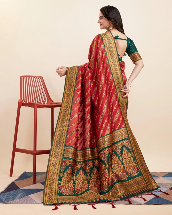 FWVLS BEAUTIFUL COTTON SILK RICH JAQUARD WORK SAREE WITH BLOUSE PIECE - Red