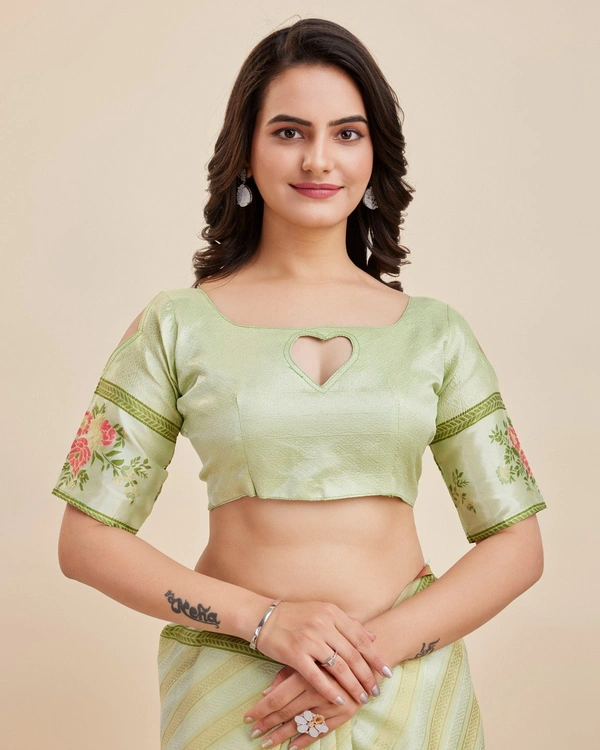 FWVLS BANARASI JAQUARD JARI THREAD SILK SAREE WITH BLOUSE PIECE - Light Green
