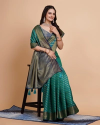 FWVLS RICH CONTRAST BANARASI JAQUARD SILK SAREE - Aqua Blue (Line Sequins)