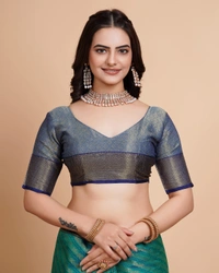 FWVLS RICH CONTRAST BANARASI JAQUARD SILK SAREE - Aqua Blue (Line Sequins)