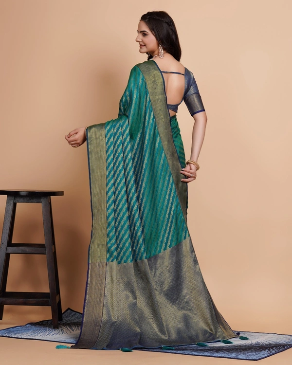 FWVLS RICH CONTRAST BANARASI JAQUARD SILK SAREE - Aqua Blue (Line Sequins)