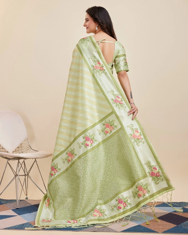 FWVLS BANARASI JAQUARD JARI THREAD SILK SAREE WITH BLOUSE PIECE - Light Green
