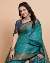 FWVLS RICH CONTRAST BANARASI JAQUARD SILK SAREE - Aqua Blue (Check Sequins)