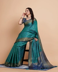 FWVLS RICH CONTRAST BANARASI JAQUARD SILK SAREE - Aqua Blue (Check Sequins)