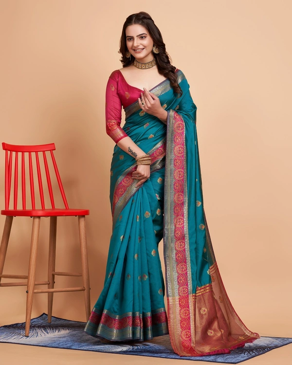 FWVLS BEAUTIFUL SOFT BANARASI SILK SAREE CRISTIN - Ocean Blue