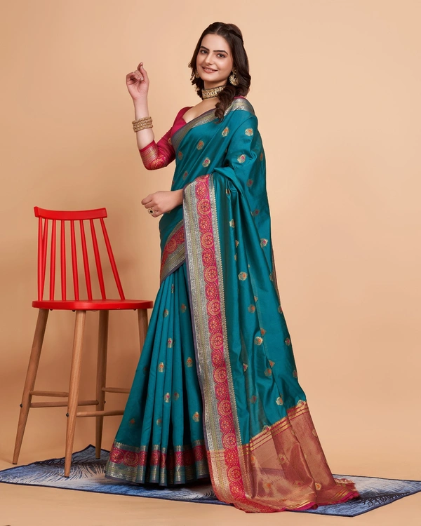 FWVLS BEAUTIFUL SOFT BANARASI SILK SAREE CRISTIN - Ocean Blue