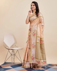 FWVLS BANARASI JAQUARD JARI THREAD SILK SAREE WITH BLOUSE PIECE - Light Orange
