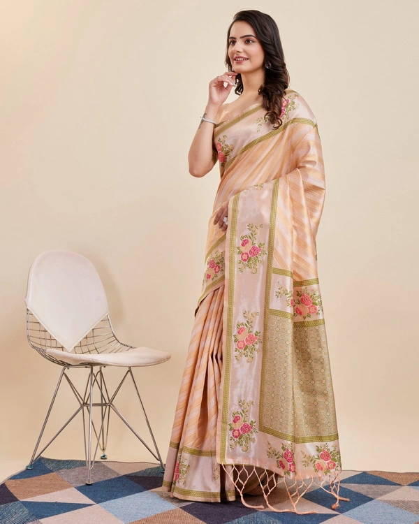 FWVLS BANARASI JAQUARD JARI THREAD SILK SAREE WITH BLOUSE PIECE - Light Orange