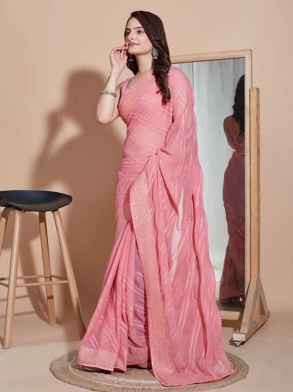 FWVLS PARTY WEAR SOFT ZOMATO SILK SAREE WITH BLOUSE PIECE - Pink