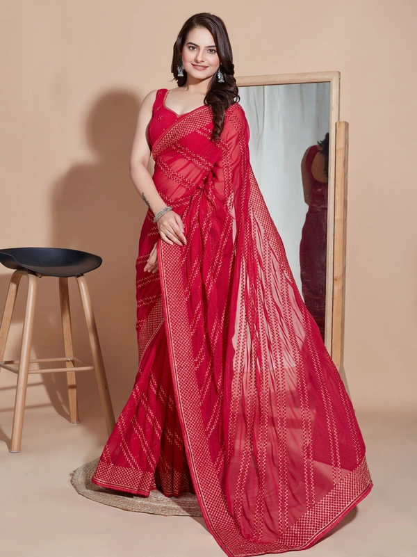 FWVLS PARTY WEAR SOFT ZOMATO SILK SAREE WITH BLOUSE PIECE - Red