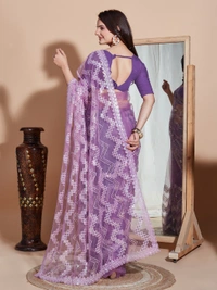 FWVLS DESIGNER SOFT NET SEQUINS WORK SAREE WITH BLOUSE PIECE - Purple