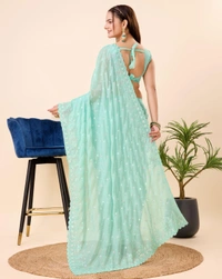 FWVLS PARTY WEAR TABBY SILK ORGANZA SAREE WITH BLOUSE PIECE - Aqua