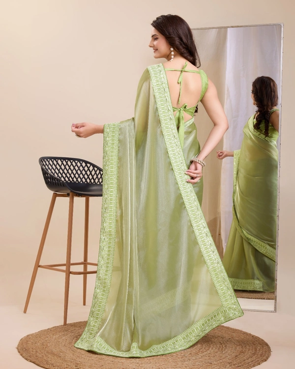FWVLS PARTY WEAR EMBROIDERED SAREE WITH BLOUSE PIECE  - Swamp Green