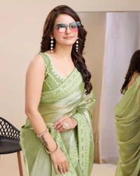 FWVLS PARTY WEAR EMBROIDERED SAREE WITH BLOUSE PIECE  - Swamp Green