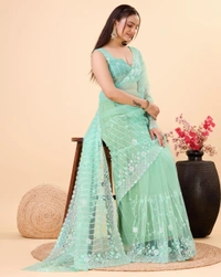 FWVLS PARTY WEAR SOFT NET EMBROIDERED DESIGNER SAREE WITH BLOUSE PIECE - Moss Green