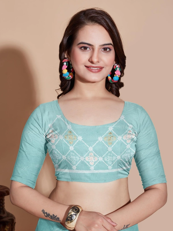 FWVLS BUTTERFLY NET PARTY WEAR EMBROIDRED SAREE WITH BLOUSE - Cloud Blue