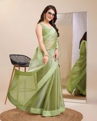 FWVLS PARTY WEAR EMBROIDERED SAREE WITH BLOUSE PIECE  - Swamp Green