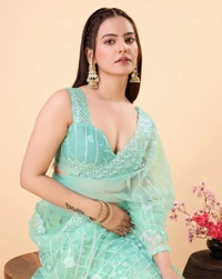 FWVLS PARTY WEAR SOFT NET EMBROIDERED DESIGNER SAREE WITH BLOUSE PIECE - Moss Green
