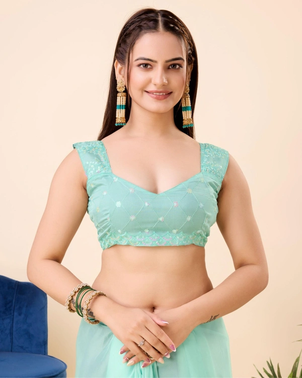 FWVLS PARTY WEAR TABBY SILK ORGANZA SAREE WITH BLOUSE PIECE - Aqua